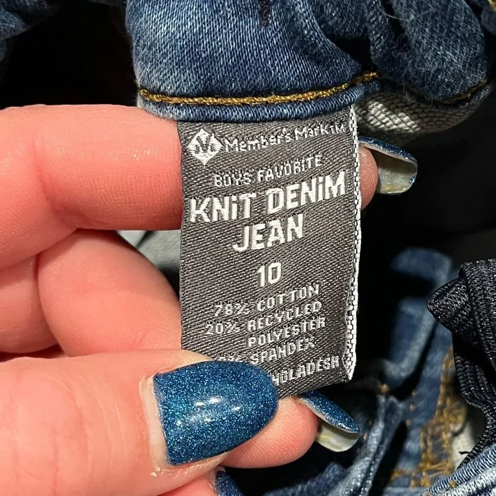 Members Mark Boys Favorite Knit Denim Jeans Slim Fit Medium Wash Blue Size 10
